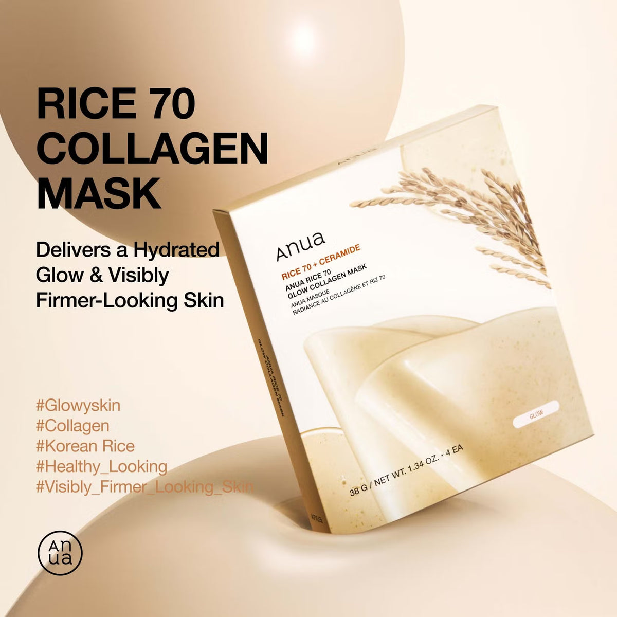 Rice 70 Glow Collagen Mask 4pcs